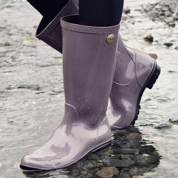 UGG Shoes - UGG Shaye Nightfall Grey Purple Sheepskin Cold Weather Tall Glossy Rain Boots